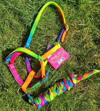 Load image into Gallery viewer, Rainbow Burst Headcollar &amp; Leadrope Set