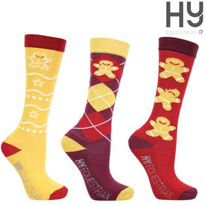 Hy Equestrian Gingerbread Man Mizs Socks (Pack of 3)